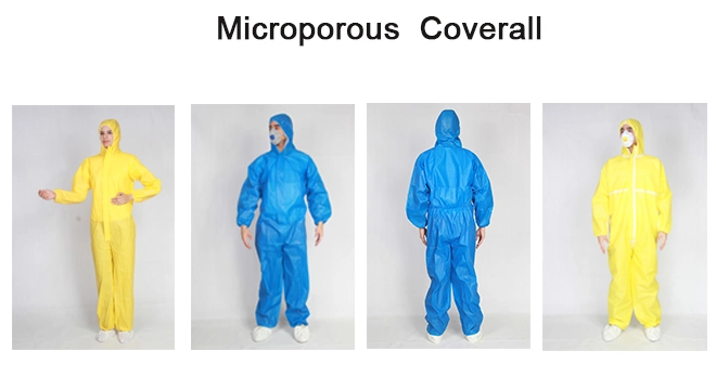Type 5/6 Microporous Protective Disposable Coveralls Safey En14126 European Standard Coverall Bonded Edge Sewed with PVC Strip